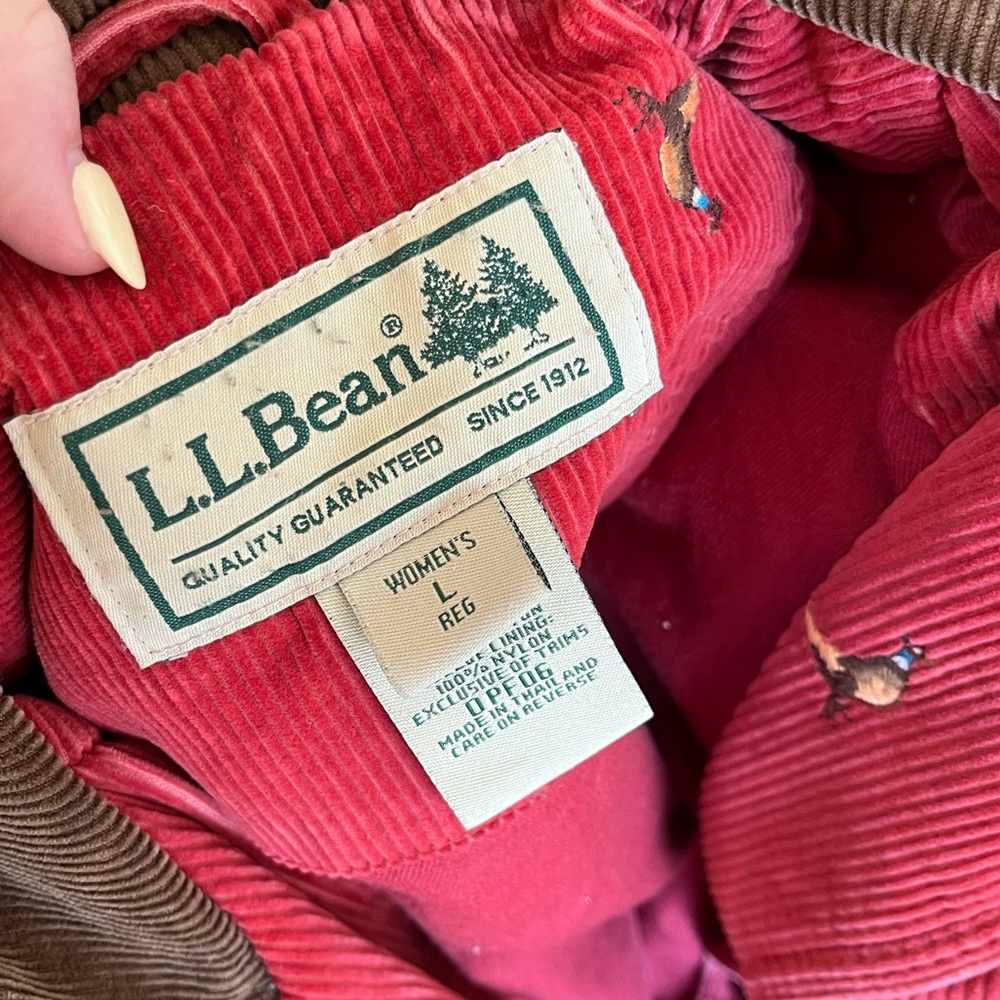 Vintage 90s LLbean corduroy red barn coat embroidered pheasant bird chore jacket - Picture 5 of 5